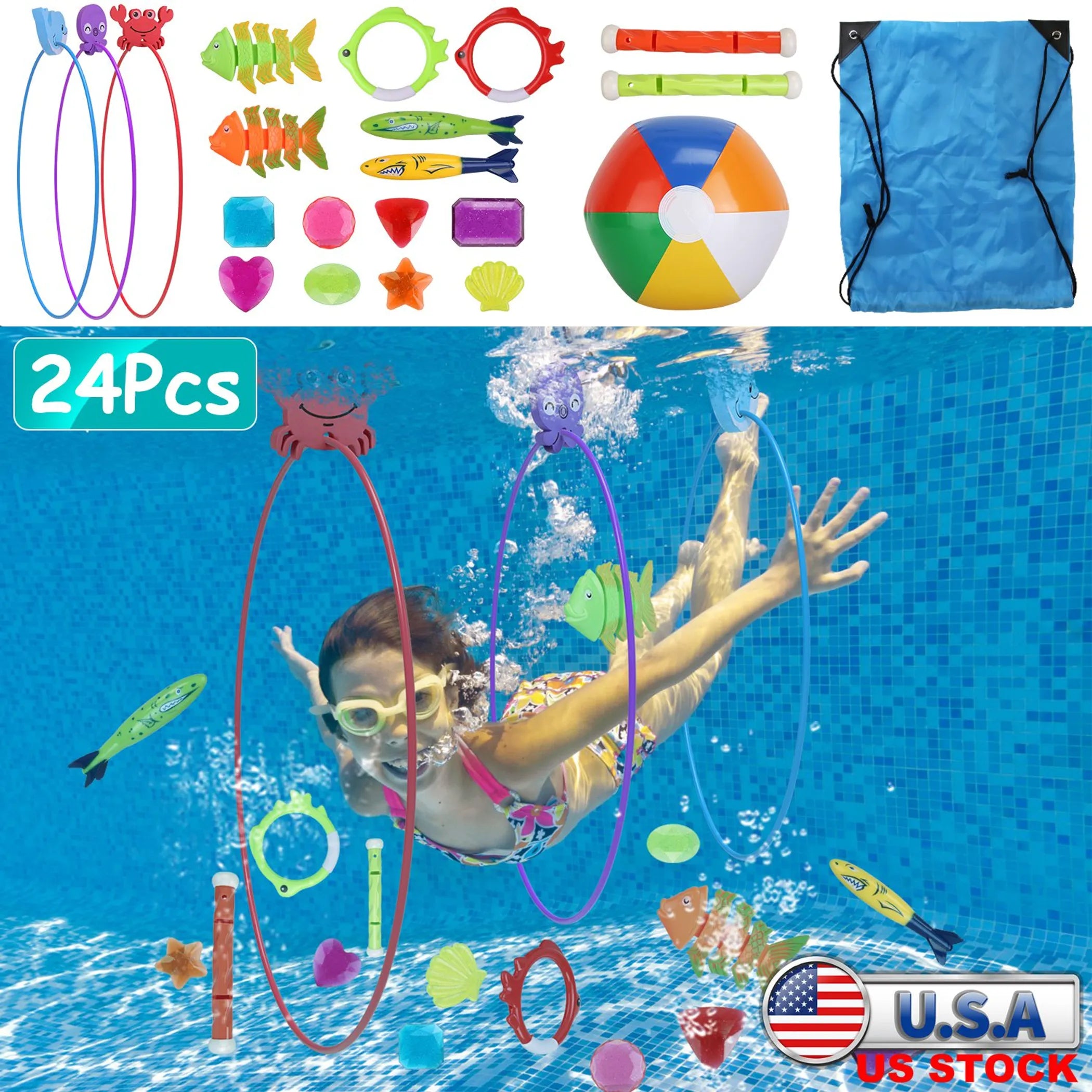 24Pcs Diving Toys Swimming Pool