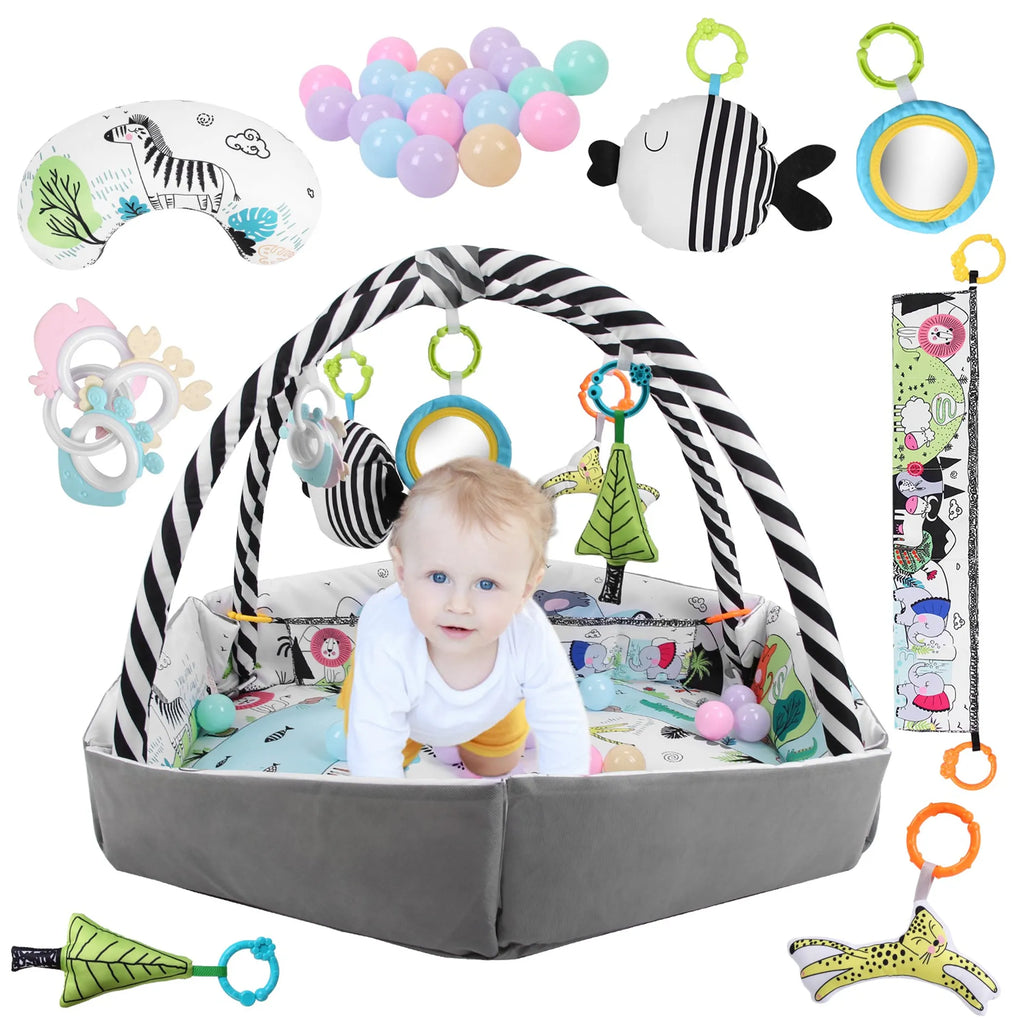 4 In 1 Baby Gym Play Mat Ball Pit Baby Lounger Safety Fence Tummy Time Mat