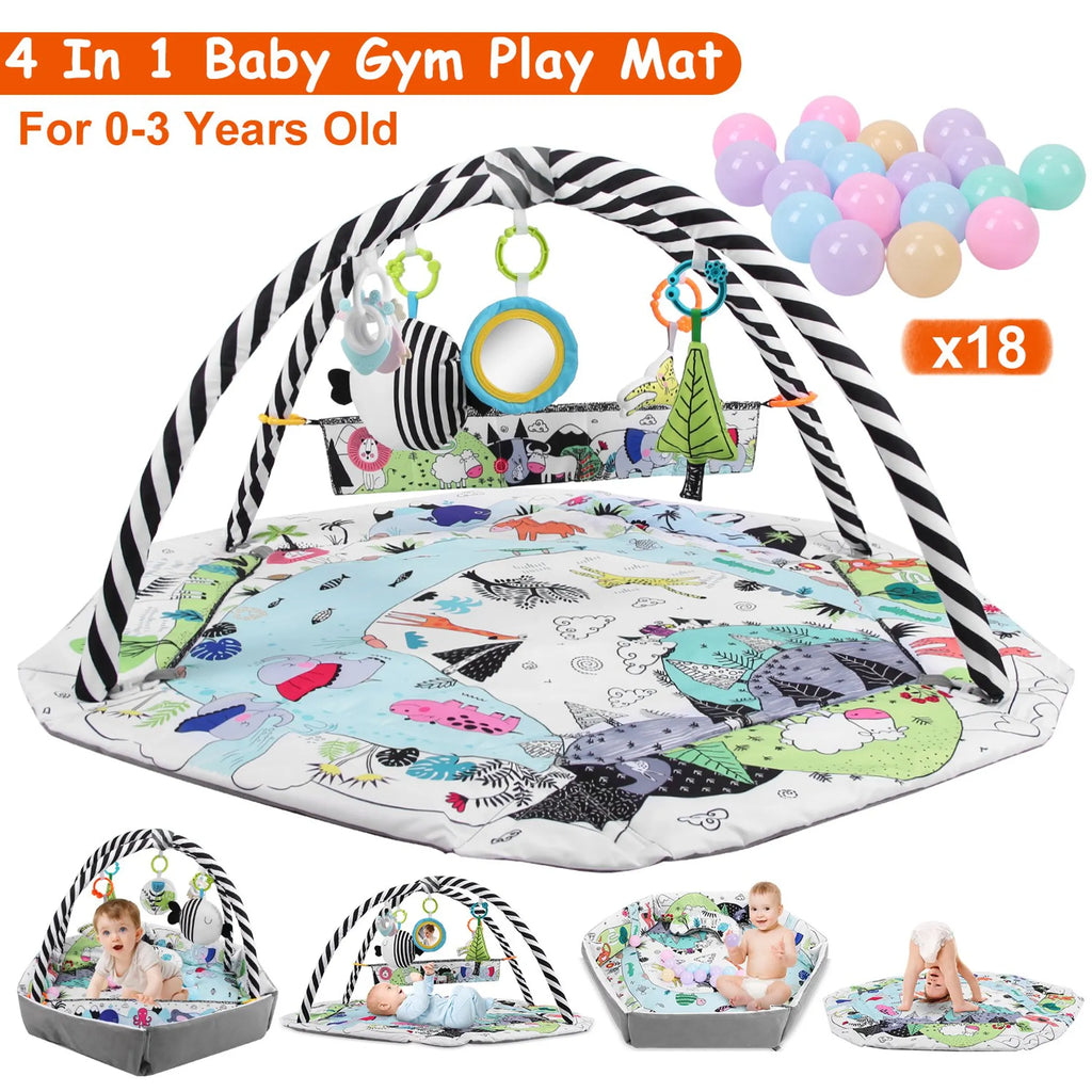 4 In 1 Baby Gym Play Mat Ball Pit Baby Lounger Safety Fence Tummy Time Mat