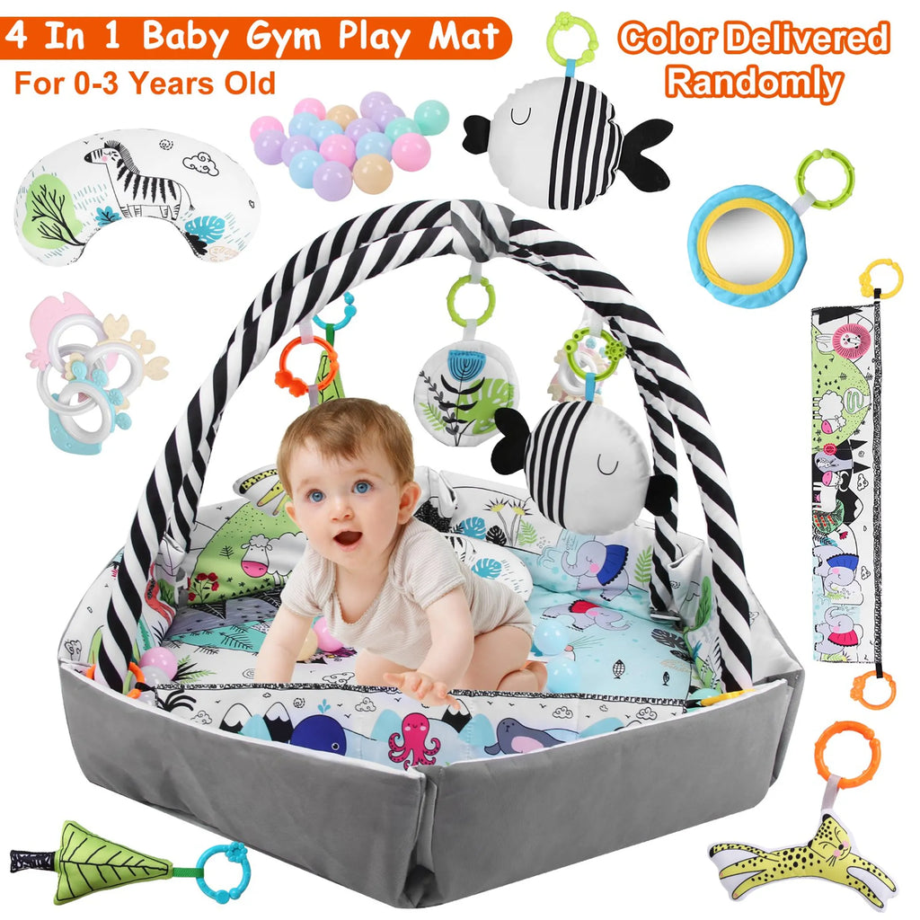 4 In 1 Baby Gym Play Mat Ball Pit Baby Lounger Safety Fence Tummy Time Mat