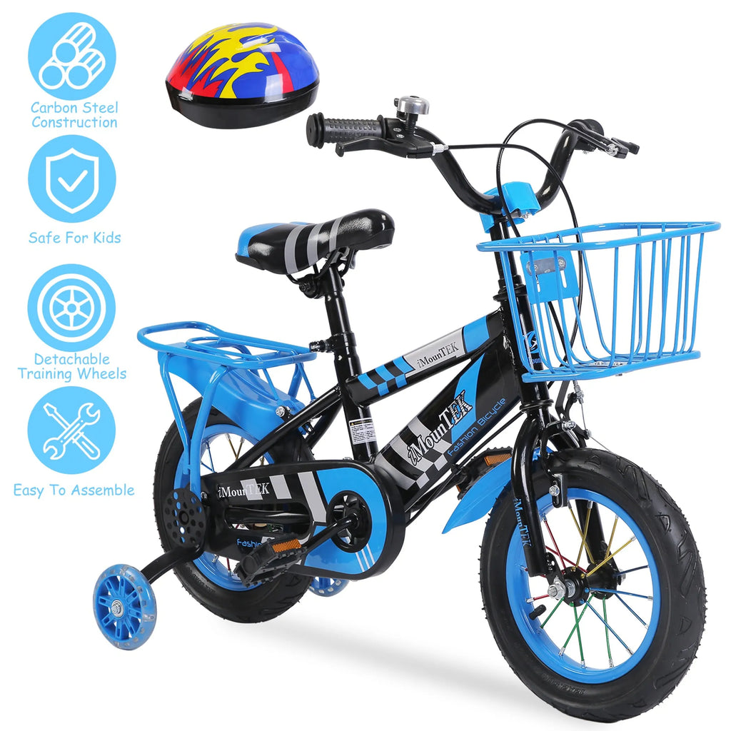16In Kids\' Bike with Training Wheels Children Bicycle with Helmet Basket