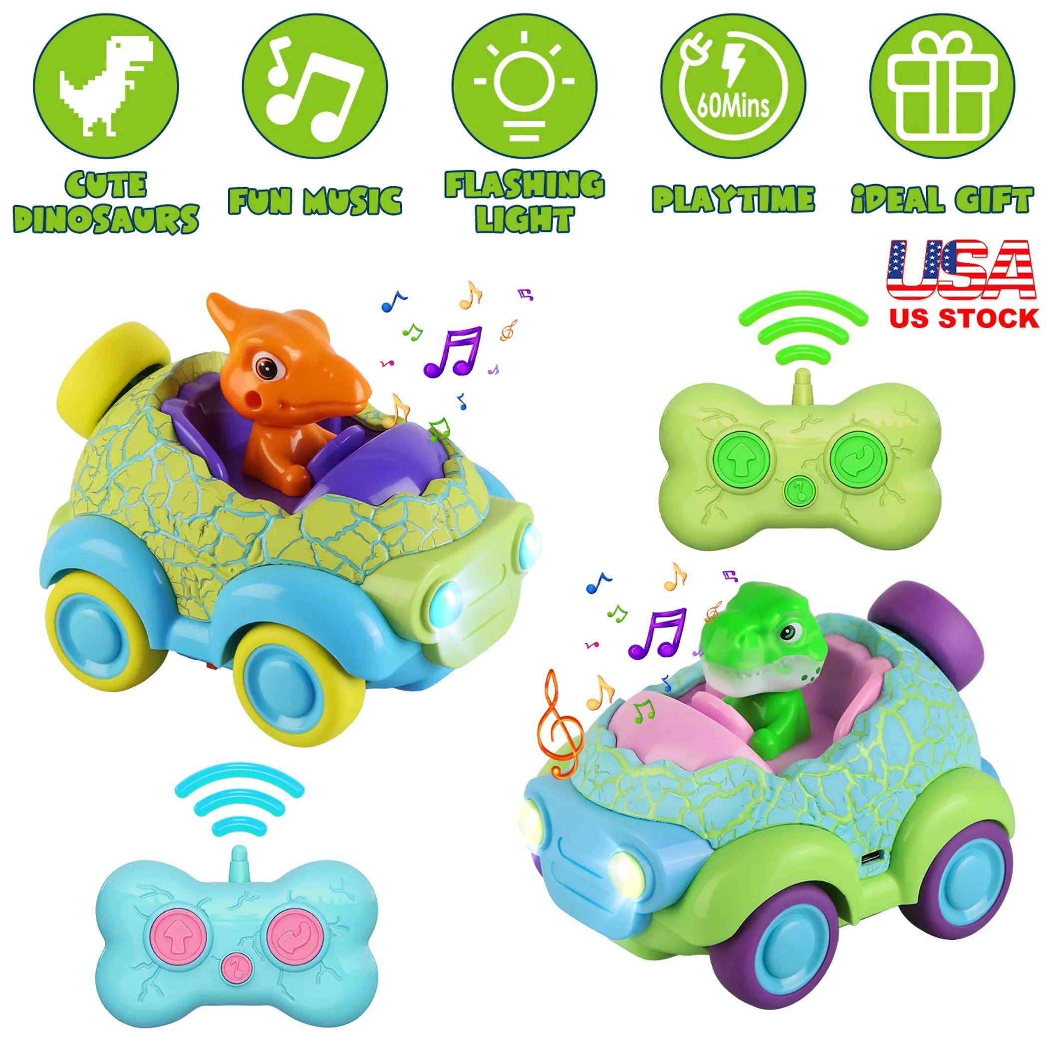 2Pack Dinosaur Remote Control Cars