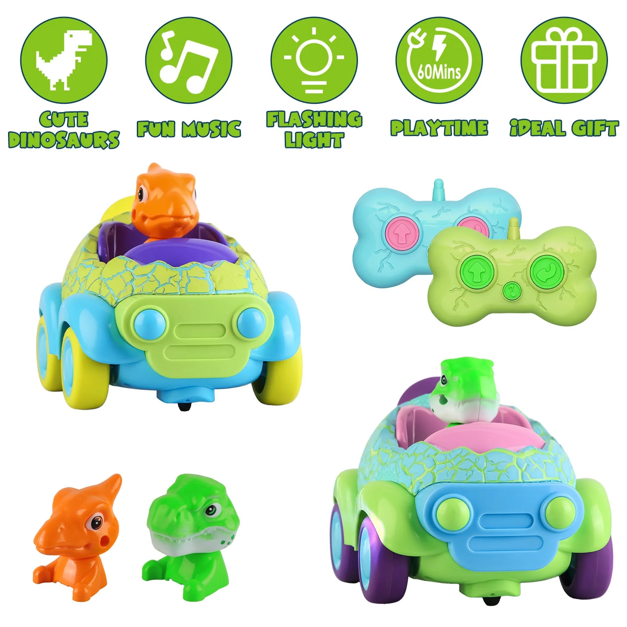 2Pack Dinosaur Remote Control Cars
